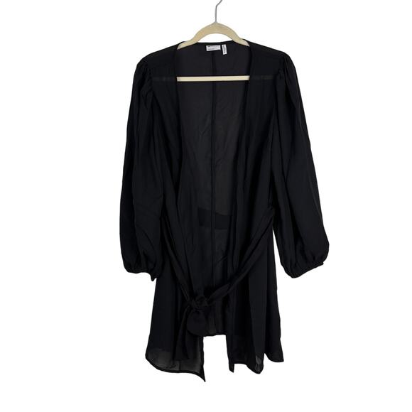 NWOT ASOS DESIGN Curve Chiffon Belted Beach Kimono Black Sheer Cover-Up Sz 14 - Picture 4 of 8
